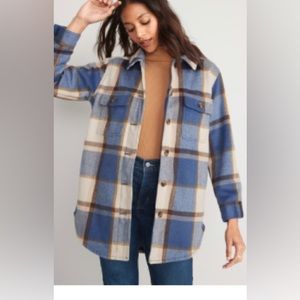 Blue Old Navy Plaid Soft-Brushed Utility Shacket for Women Small Petite